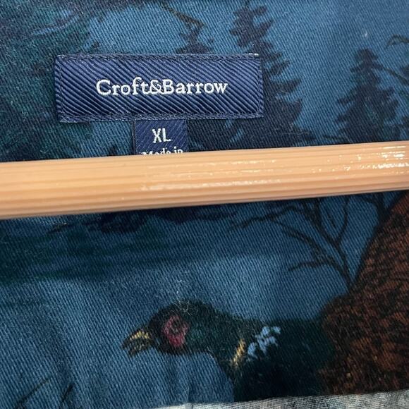 Croft Barrow Flannel Shirt Mens XL Blue Pheasant Hunting Nature All Over Print - Picture 2 of 5